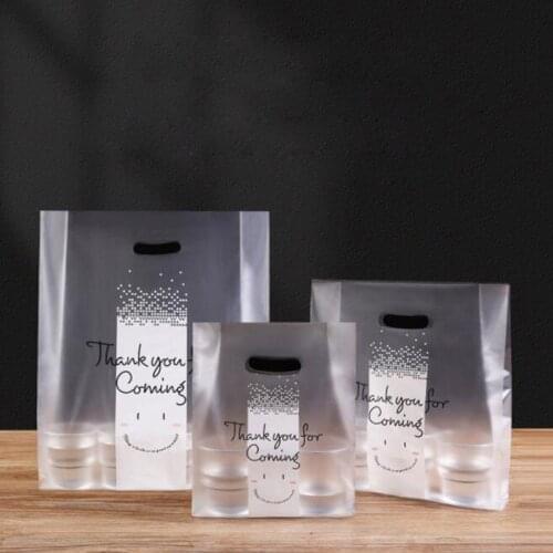 100pcs Cartoon Frosted Plastic Handle Bag For Bread Toast Cookie Candy Disposible Take Away Gift Bags