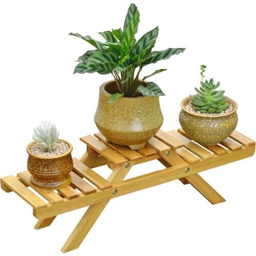 Bamboo Wood Plant Stand Indoor Outdoor 2- Layer Flower Pot Holder Shelf Rack Display for Garden Balcony Patio Corner