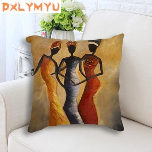 Africa Painting Art Impression Exotic Style Throw Pillow Cotton Linen African Dancer Cushion For Sofa Home Decoration No Filling