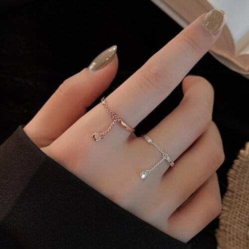 Romantic Silver Adjustable Silver Bean Chain Ring Fine Jewelry Women Party Anniversary Gift