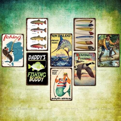 Fishing Metal Posters Vintage Relax and Fish Metal Tin Modern Pub Bar Sign Fish Animals Wall Art Metal Tin Sign Home Decor