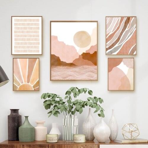 Modern Terracotta Boho Sun Poster Abstract Geometric Canvas Painting Prints Gallery Wall Art Pictures for Living Room Home Decor