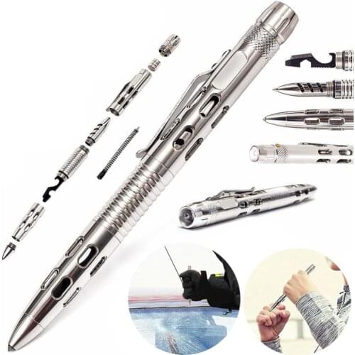 Self Defense Tactical Pen EDC Stainless Steel Survival Tool with LED Flashlight