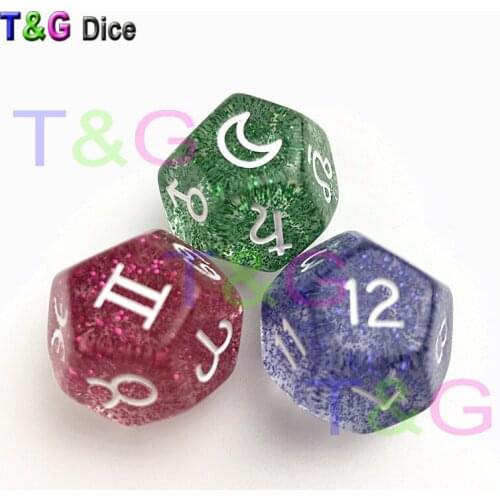 Top Quality 3pcs/set Dice Acrylic 12 Sides Tarot Dice ,6 Colors 22*22mm With The Twelve Constellations