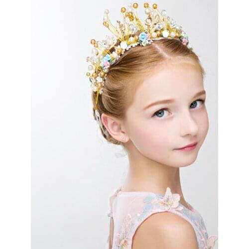 Pearl Kids Crowns Bride Tiara Fashion Princess For Wedding Crown Headpiece Wedding Hair Jewelry Accessories