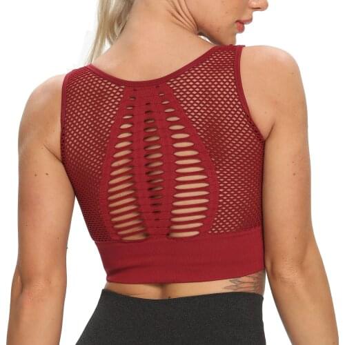 Ladies mesh sexy hollow breathable yoga sports bra underwear tight-fitting fitness sportswear seamless yoga vest top