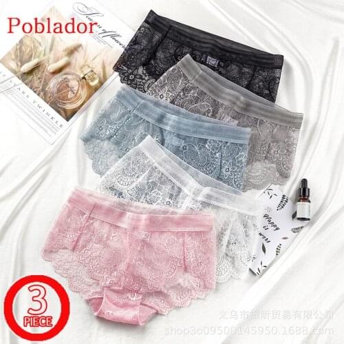 3Pcs/lot Sexy Womens Lace Panties Underwear Hollow Out Briefs Low Waist Solid Female Transparent Soft Comfort Lady Intimates