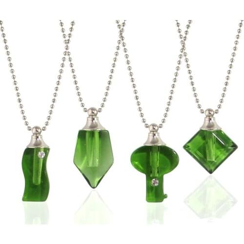 3PCS Green Crystal Bottle Pendant Necklace Perfume Essential oil Keep Openable Small Bottle Necklaces For Women Jewelry Gift