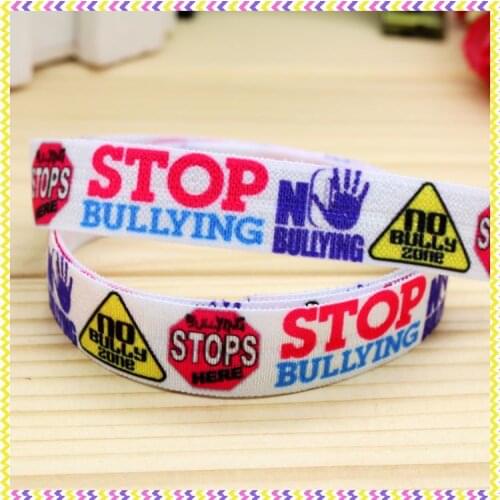 5/8'' Free shipping Fold Elastic FOE stop bullying printed headband headwear hairband diy decoration wholesale OEM P4348