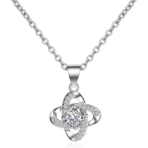 925 Sterling Silver Womens Jewelry female clavicle Chain Simple Four-leaf Clover Pendant High Quality Crystal Zircon Necklace