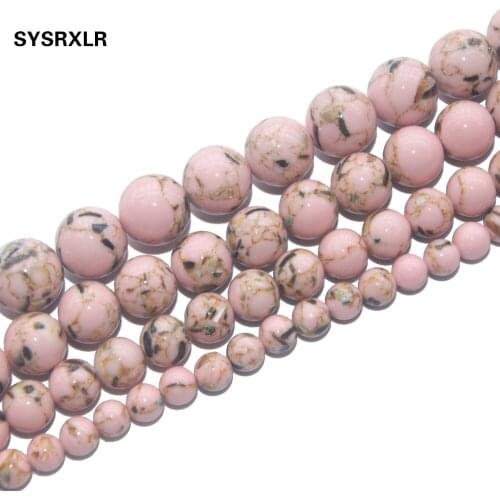 Free Shipping Pink Synthesis Turquoises Stone Round Loose Beads For Jewelry Making DIY Bracelet Necklace Material 6 8 10 12 MM