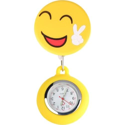 Fashion Cute Smiling Clip-on Fob Brooch Pendant Hanging Quartz Pocket Watch Adjustable Clock For Medical Doctor Nurse Watch Hour