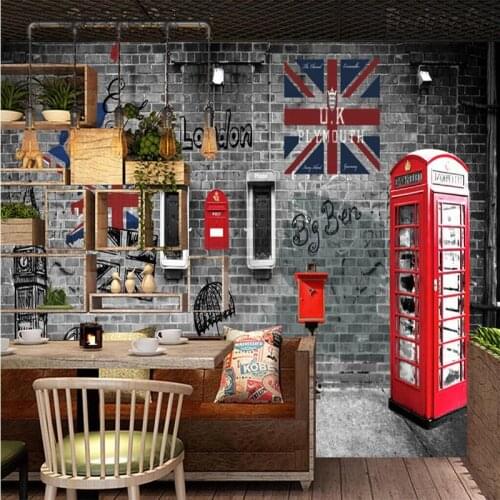 European and American retro retro London phone booth cafe restaurant wall professional production wallpaper mural