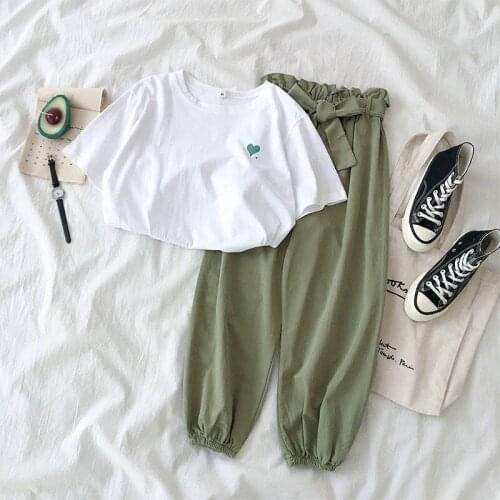 2 Piece Set 2019 Sets Tshirt And Pants Summer New Harem Pants Two-Piece Sports Suit Womens Short-Sleeved T-shirt WBXG-874