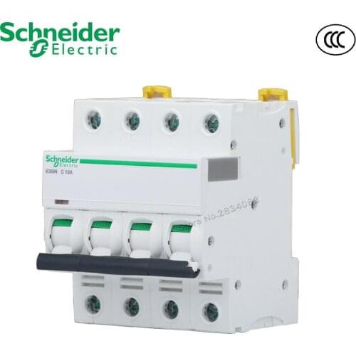 IC65N C type C10A Mini Circuit Breaker Air Switch Breaker 4P 50/60Hz 35mm Din Rail 1A 2A 4A 6A 20A 25A 32A 50A 40A 63A Schneider