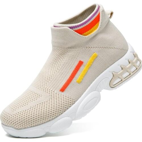 Ladies Sneakers Trendy Mesh Breathable Stretch Socks Shoes Comfortable Non-Slip Rubber Thick Bottom Fashion New Sports Shoes