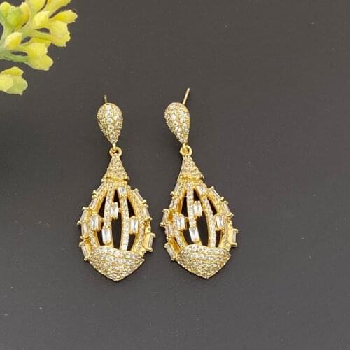 Lanyika Fashion Jewelry Simpleness Hollow Water Drop Ear Drop Earrings Zircon Micro Plated Wedding Banquet Party Best Gift