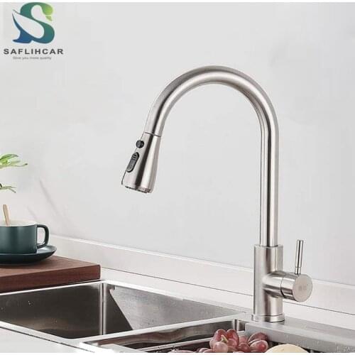 Brushed Nickel Kitchen Sink Faucet Pull-down Kitchen Sprayer Single Handle Single Hole Kitchen Faucet