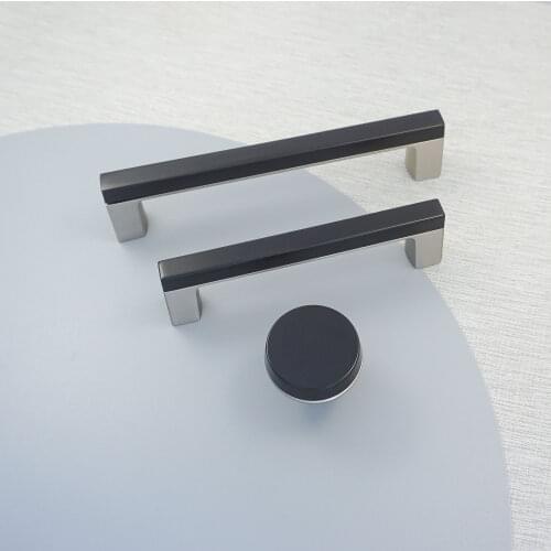 Zinc Alloy Furniture Handle Black Knobs and Handles for Drawer Brushed Nickel Steel Kitchen Cabinet Pulls Wardrobe Door Knobs