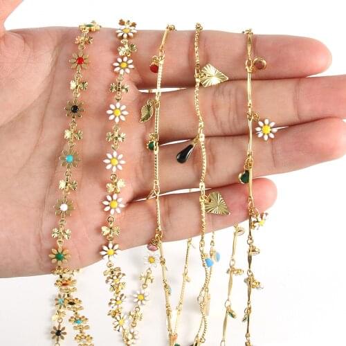 1 Meter Copper Flower Daisy Drop Oil Chains Wire Wrapped Rosary Necklace Bracelet Chains Findings For Jewelry Making Accessories