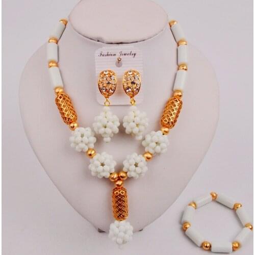 Fashion Nigerian Wedding Womens Necklace White Crystal African Costume Jewelry Set SJZQ6-7