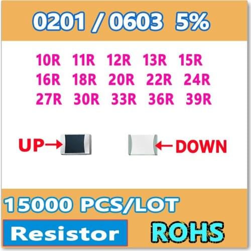 Original 0201 J 5% 15000pcs 10R 11R 12R 13R 15R 16R 18R 20R 22R 24R 27R 30R 33R 36R 39R smd 0603 resistor 100 110 120 130 OHM