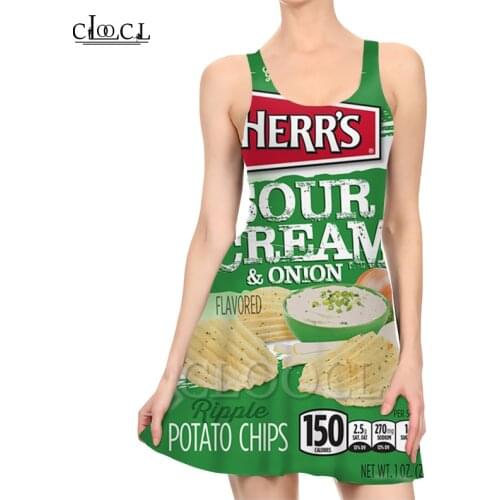 CLOOCL Newest Delicious Potato Chips Dress 3D Print Fashion Casual Summer Women Dresses Sexy Slim Sleeveless Beach Dress