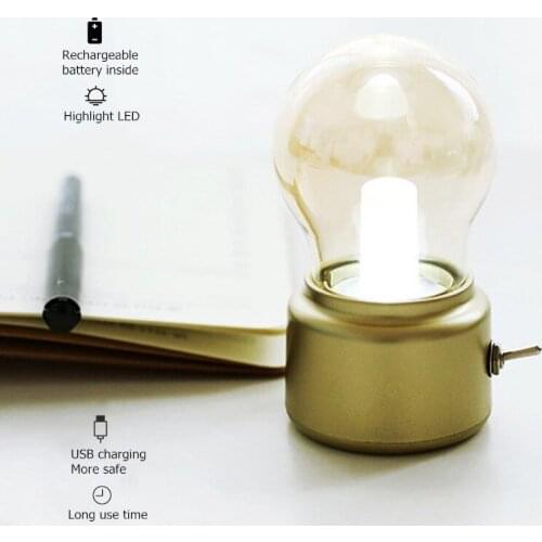 Retro LED Bulb Table Lamp USB Charging Desk Lamp Bedroom Bedside Lamp Rechargeable Glass Night Lights For Home Decor Table Light