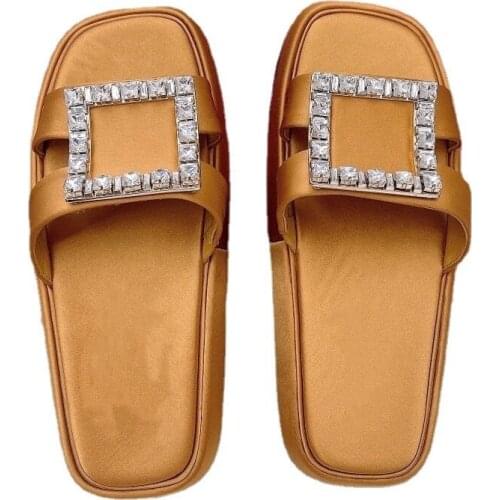 Square button fruit color slippers women lazy shoes for wearing out new flat bottom Muller