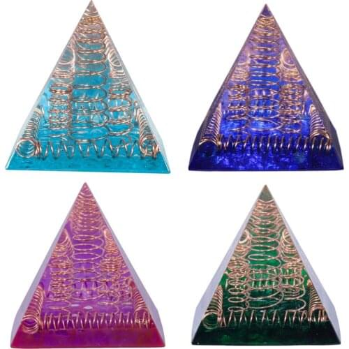 TUMBEELLUWA Orgonite Crystal Chakra Pyramid Energy Converter Reiki Resin Metal Spiral Crafts Decoration for Good Luck Gift