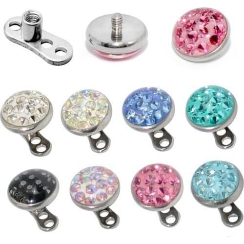 1 Set Titanium & Surgical Steel Epoxy Crystal Ferido CZ Gem Micro Dermal Anchor Fashion Skin Diver Body Piercing Jewelry 6mm Top