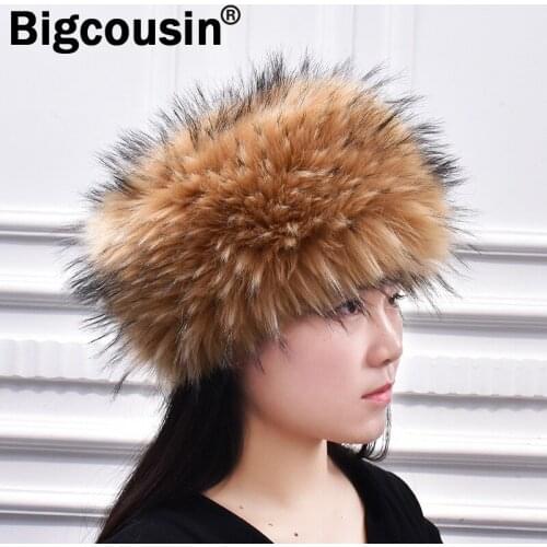 Women Faux Fur Hats Autumn Winter Thicken Russian Raccoon Fur Warm Beanies Fluffy Earwarmer Men Ski Hat Fashion Outdoor Snow Cap