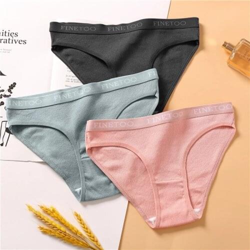 FINETOO Womens Cotton Briefs Sexy Underwear Womens Panties Female Underpants Fashion Ladies Lingerie Solid Colors M-XXL