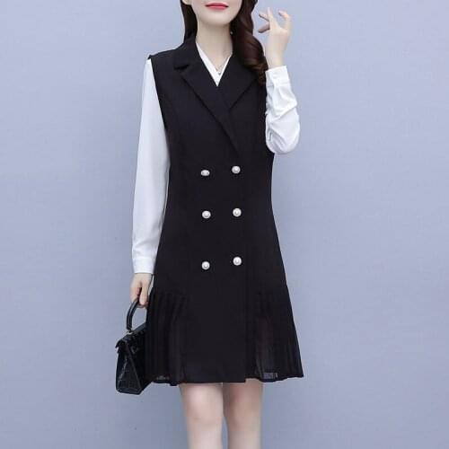 Autumn Winter Long Vest Women Plus Size 5XL Suit Collar Cardigan Vest Women Black Blazer Waistcoats e429