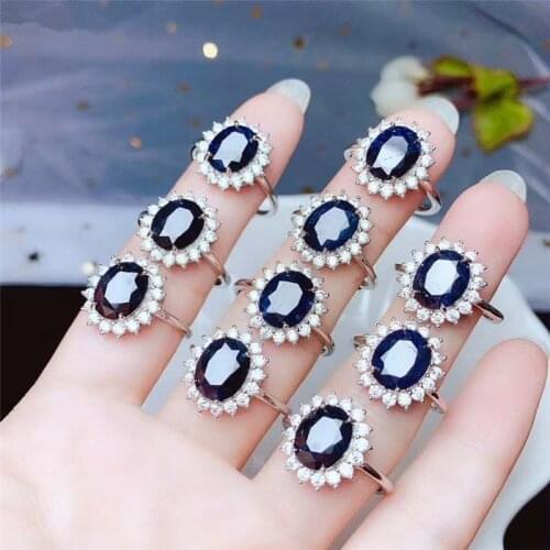 3.15ct Oval Cuted Sapphire ring for women Natural Dark Blue Gemstone with Cubic Zirconia September Birthstone S925 silver #865
