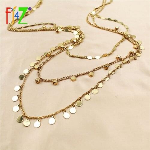 F.J4Z 2021 Womens Necklace Trendy 3layers Coins Charms Geometric Long Collar Necklace Lady Special Gifts Jewelry Dropship
