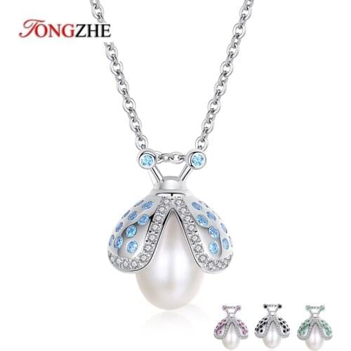 TONGZHE 925 Sterling Silver Natural Freshwater Pearl Necklace Pendant Bee Honeycomb Fashion Pearl Jewelry Necklace For Women