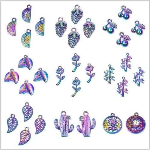 Plant Series Leaf Rose Charm Fruit Grape Cherry Charms For Jewelry Making Necklace Pendant Earrings Accessories Wholesale 10 pcs