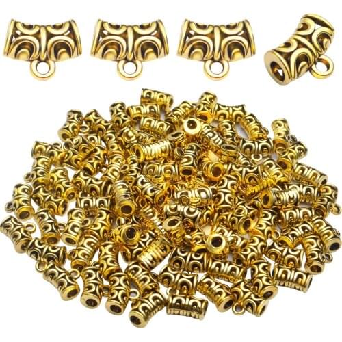 100pcs Antique Golden Bail Connector Beads Tibetan Hanger Connector Links Curved Hollow Spacer Beads with Loop,10x6x12mm