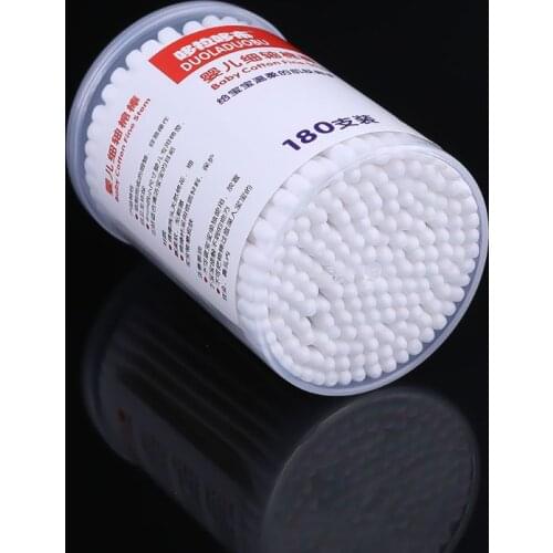 180Pcs Baby Swabs Cotton Double End Swab Disposable Thin Stick Cleaning Tools