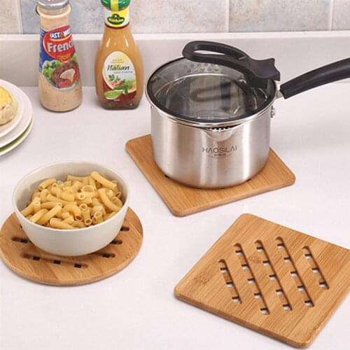 2pc/lot Bamboo Heat Insulation Pad Thicken Anti-Scalding Placemat Non-Slip Pan Bowl Table Mat For Home (Square Round )