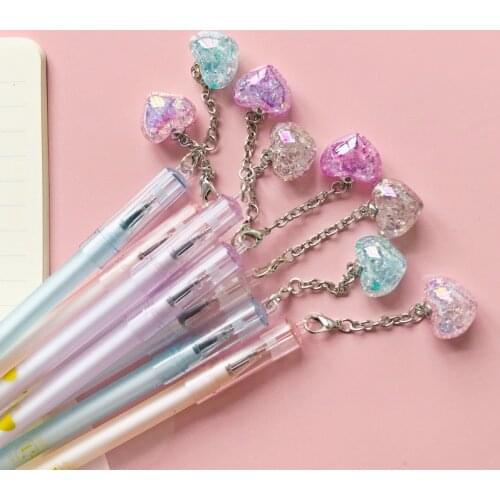 2pcs Fashion Glitter Gel Pen Creative Kawaii Heart Pendant Pens for Girls Cute Stationery Accessories for School Office Supplies