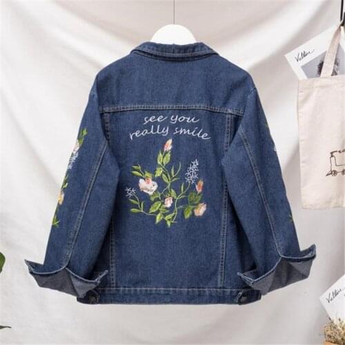 2021 New Autumn Women Denim Jacket Long Sleeve Flowers Female Vintage Casual Jean Jacket Bomber Denim Coat Outwear Plus Size 5XL