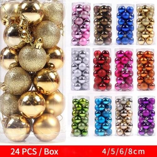24Pcs Gold Red Metallic Plastic Ball Ornament for Christams Tree Decor Christmas Balls Decorations Home Hanging Decorative Balls
