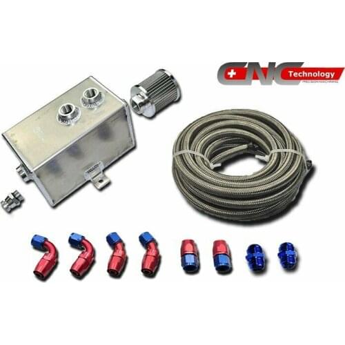3L_OT_SI_SS - 3L SILVER ALUMINIUM OIL CATCH CAN TANK KIT AN10 W/ FITTINGS SQUARE STYLE
