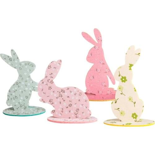 4pcs Easter Table Ornament Lovely Floral Bunny Desktop Ornament Table Decoration Home Crafts Festival Decor For Easter