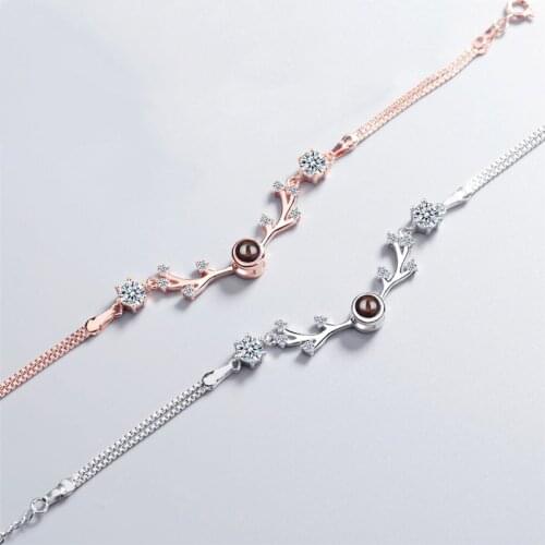 Sole Memory 100 Languages I Love You Hot Projection Visible Elk 925 Sterling Silver Female Resizable Bracelets SBR207