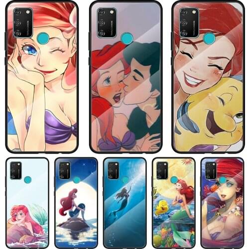 Princess Ariel Disney Tempered Glass Cover For Honor 30 20 10 9X 8X Pro Plus Lite Silicone Phone Case Coque
