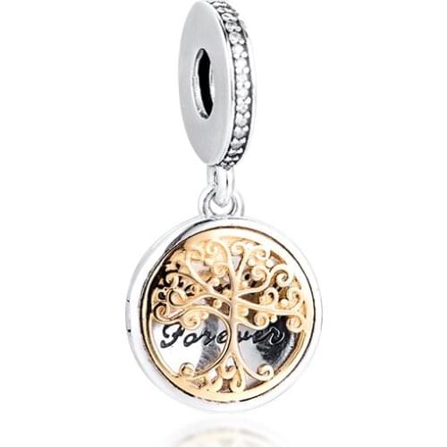 CKK 925 Sterling Silver Charm 14K Gold Family Roots Tree Charms Beads for Jewelry Making Fits Original Bracelets DIY Accessories