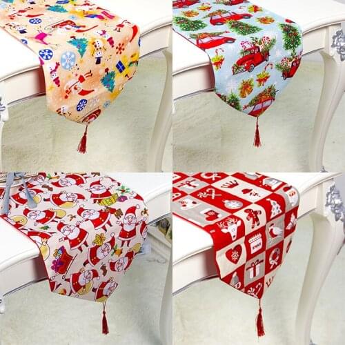 180*35cm Christmas Table Cloth Printed Festival Double Layer Ornament Cover Tablecloth